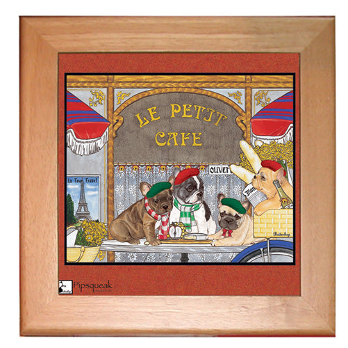 French Bulldog Frenchie Dog Kitchen Ceramic Trivet Framed in Pine 8" x 8" - Pipsqueakproductions