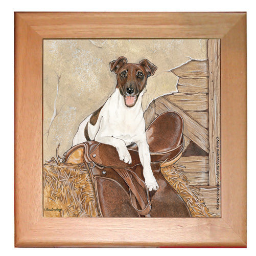 Fox Terrier Smooth Dog Kitchen Ceramic Trivet Framed in Pine 8" x 8" - Pipsqueakproductions
