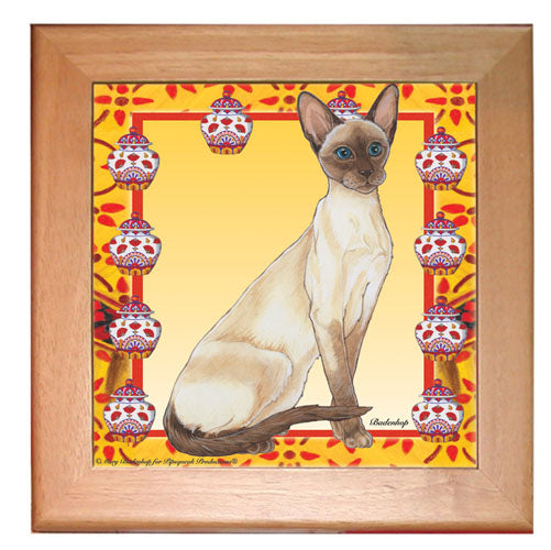 Siamese Cat Kitchen Ceramic Trivet Framed in Pine 8" x 8" - Pipsqueakproductions