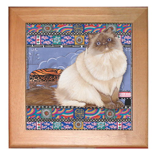 Himalayan Cat Kitchen Ceramic Trivet Framed in Pine 8" x 8" - Pipsqueakproductions