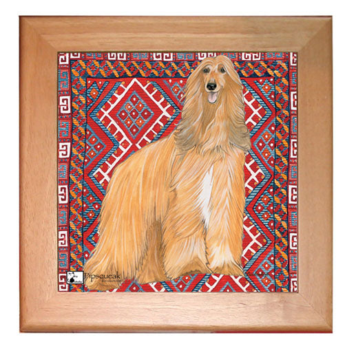 Afghan Hound Dog Kitchen Ceramic Trivet Framed in Pine 8" x 8" - Pipsqueakproductions