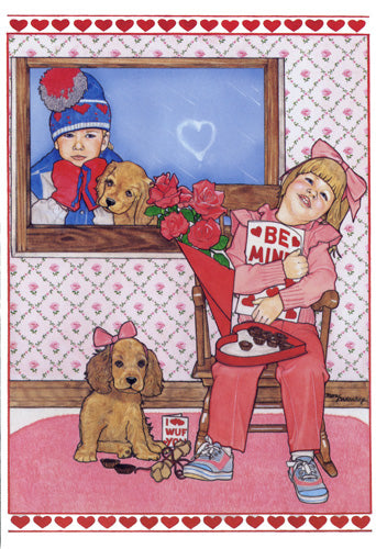 Puppy Love Valentine's Day Card 5 x 7 with envelope - Pipsqueakproductions