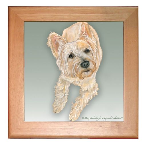 Cairn Terrier Dog Kitchen Ceramic Trivet Framed in Pine 8" x 8" 