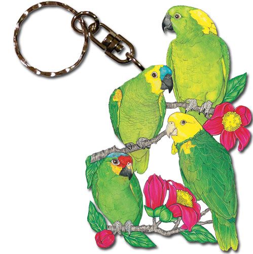 Amazon Parrot Keychain, Souvenir Key Holder, Charm Tag, Pet Key Rings Craft Ornaments, Wooden Die-Cut  