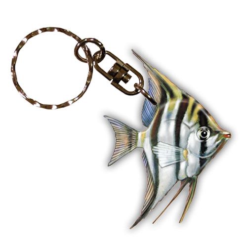 Angelfish Keychain, Souvenir Key Holder, Freshwater Fish Charm Tag, Pet Key Rings, Wooden Die-Cut  