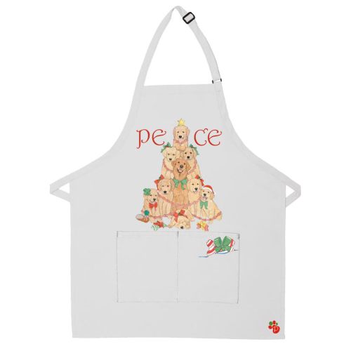 Golden Retriever Dog Peace Tree Dog Christmas Apron Two Pocket Bib Apron with Adj Neck