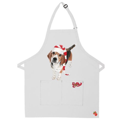 Beagle Dog Christmas Apron Two Pocket Bib Apron with Adj Neck