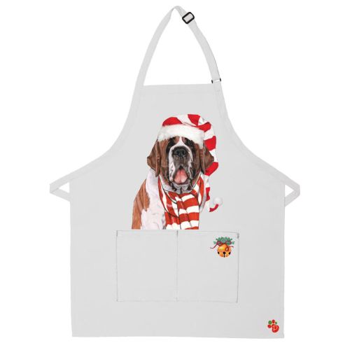 Saint Bernard Dog Christmas Apron Two Pocket Bib Apron with Adj Neck