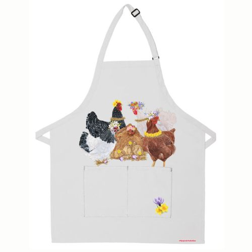 Chickens Mother Hens with Chicks Apron Two Pocket Bib Apron with Adj Neck