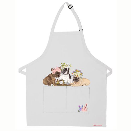French Bulldog with Floral Crown Apron Two Pocket Bib with Adjustable  Neck
