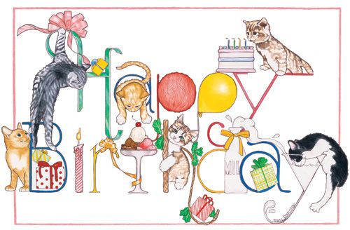 Cats Happy Birthday Card 5 x 7 with Envelope