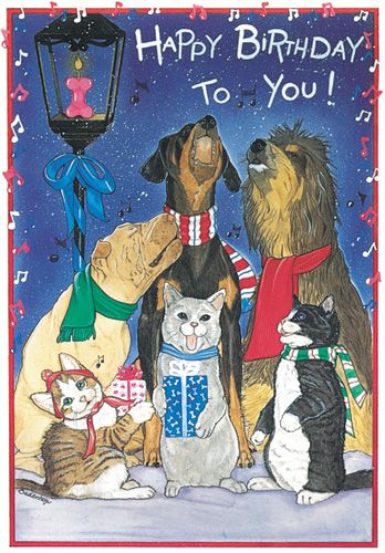 Dogs with Cats Birthday Blues Card 5 x 7 with Envelope