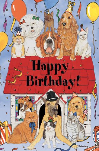 Dogs with Cats Animal House Birthday Card 5 x 7 with Envelope