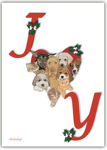 Dogs and Cats Holiday Heart Christmas Cards Set of 10 cards & 10 envelopes