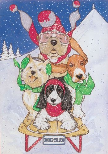 Dog Group Sled Christmas Card 5 x 7 with Envelope