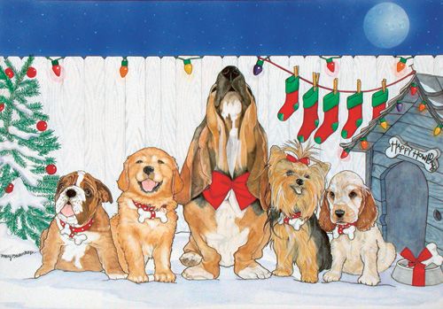 Dog Group Caroling Canines Christmas Cards Set of 10 cards & 10 envelopes