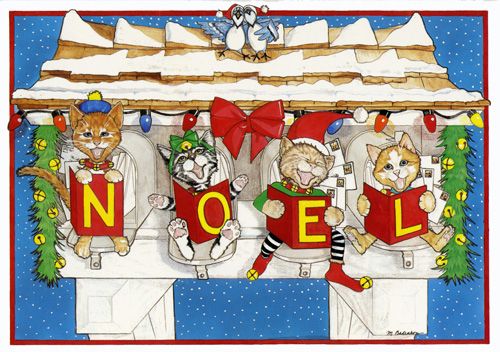 Cat Noel Christmas Cards Set of 10 cards & 10 envelopes