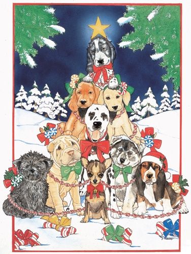 O'Christmas Tree Dog Group Christmas Card 5 x 7 with Envelope