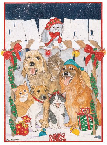 Dog and Cat Group Purrfect Holiday Christmas Cards Set of 10 cards & 10 envelopes