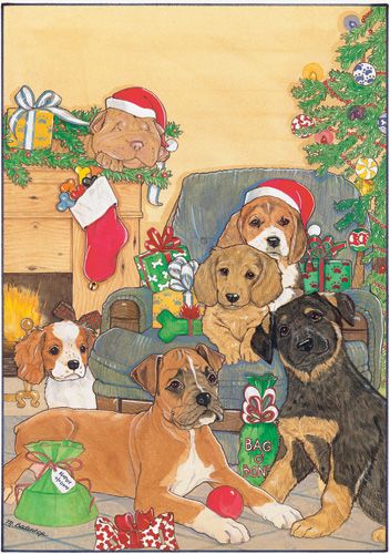 Dog Group Pups All Aglow Christmas Cards Set of 10 cards & 10 envelopes