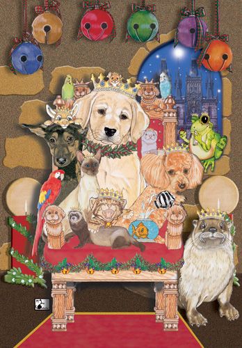 Dog, Cat with other Petsitters Group Christmas Cards Set of 10 cards & 10 envelopes