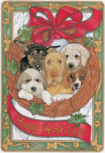 Dog Group Wreath Christmas Cards Set of 10 cards & 10 envelopes