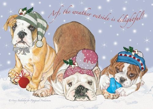 Bulldog Christmas Card 5 x 7 with Envelope