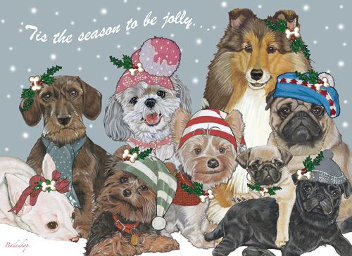 Dog Group Snow Babies Christmas Cards set of 10 cards & 10 envelopes