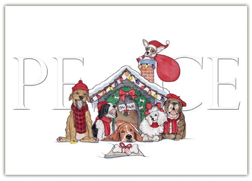 Dog Group Holiday Peace Christmas Cards Set of 10 cards & 10 envelopes