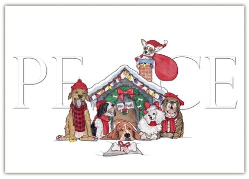 Dog Group Holiday Peace Christmas Card 5 x 7 with Envelope