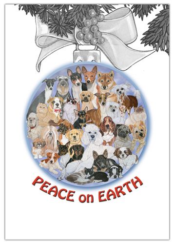 Dog with Cat Group Peace on Earth Christmas Cards Set of 10 cards & 10 envelopes