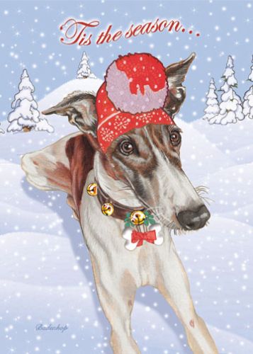 Greyhound Brindle and White Christmas Cards Set of 10 cards & 10 envelopes