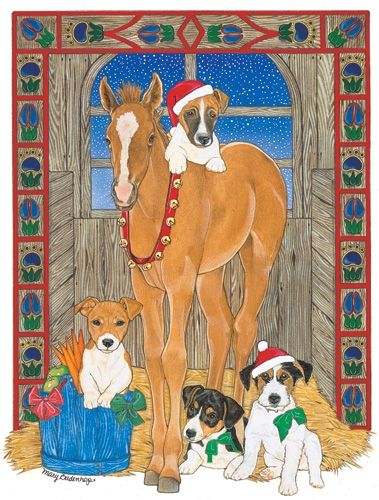 Jack Russell Terrier with Horse Christmas Card 5 x 7 with Envelope