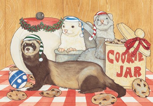 Ferret Cookie Jar Christmas Cards Set of 10 cards & 10 envelopes