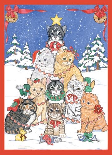 Cat - Mas Tree Christmas Card 5 x 7 with Envelope