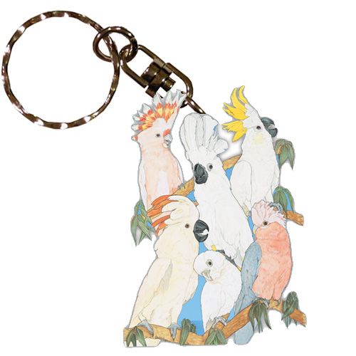 Cockatoo Parrot Keychain Wooden