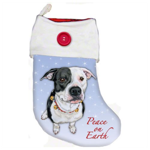 Pit Bull White with Black Pit Bull Christmas Stocking