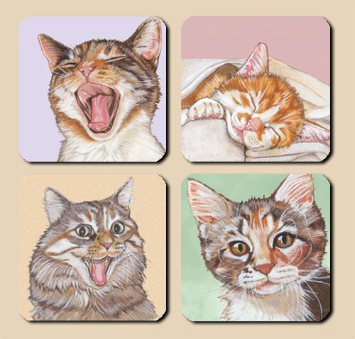 Cat Rubber Coasters Set of 4