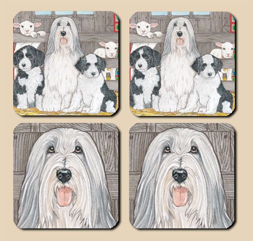 Bearded Collie Rubber Coasters Set of 4