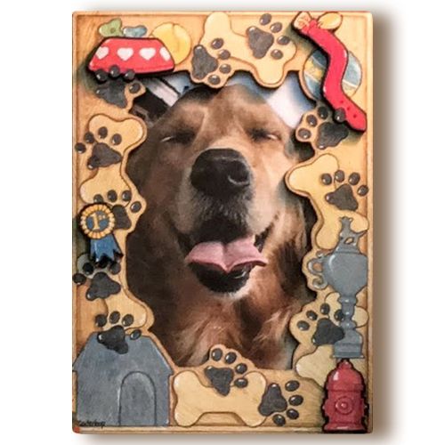 Dog Wooden Picture Frame Die-Cut 2-Dimensional 5” x 7” Holds 4" x 6" Photo 