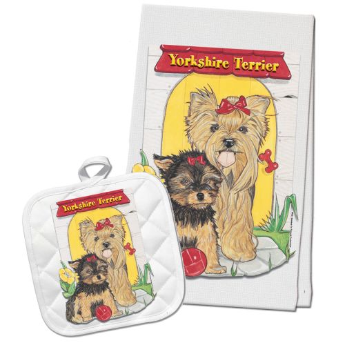 Yorkshire Terrier Yorkie Kitchen Dish Towel and Pot Holder Gift Set
