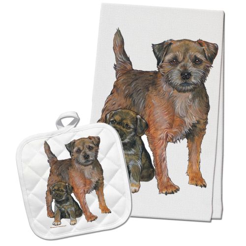 Border Terrier Kitchen Dish Towel and Pot Holder Gift Set