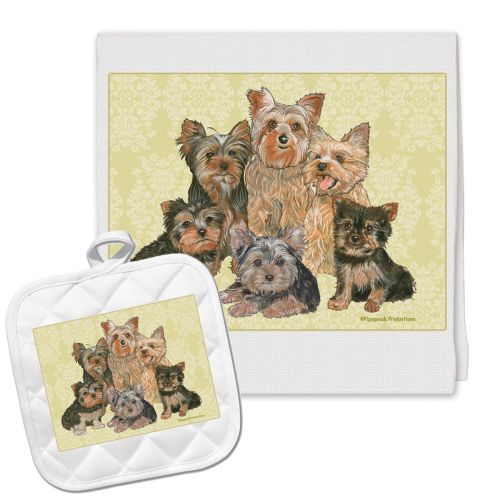 Yorkshire Terrier Yorkie Kitchen Dish Towel and Pot Holder Gift Set