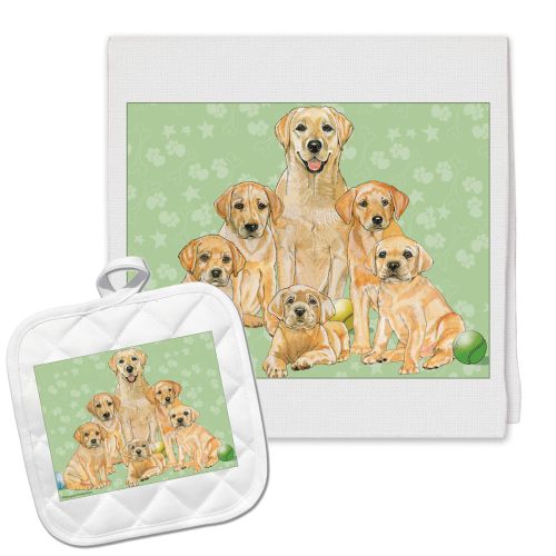 Labrador Yellow Lab Kitchen Dish Towel and Pot Holder Gift Set
