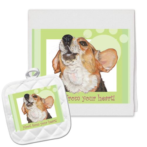 Beagle Kitchen Dish Towel and Pot Holder Gift Set