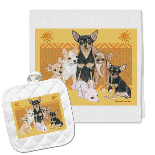 Chihuahua Kitchen Dish Towel and Pot Holder Gift Set
