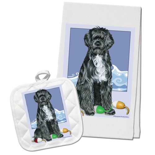 Portuguese Water Dog Kitchen Dish Towel and Pot Holder Gift Set