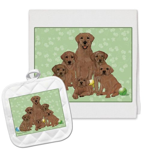 Labrador Retriever Chocolate Lab Kitchen Dish Towel and Pot Holder Gift Set