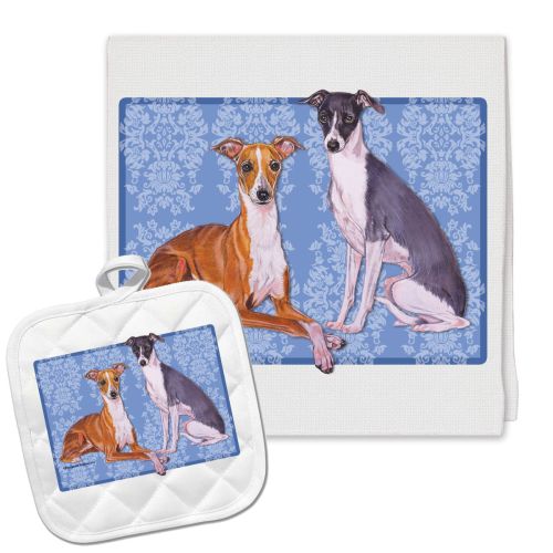 Italian Greyhound Kitchen Dish Towel and Pot Holder Gift Set