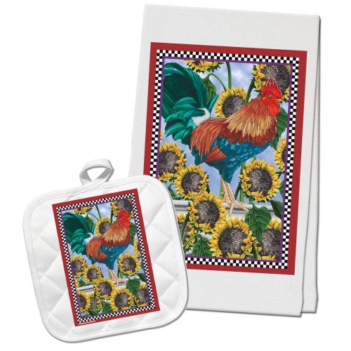 Rooster Farm Kitchen Dish Towel and Pot Holder Gift Set